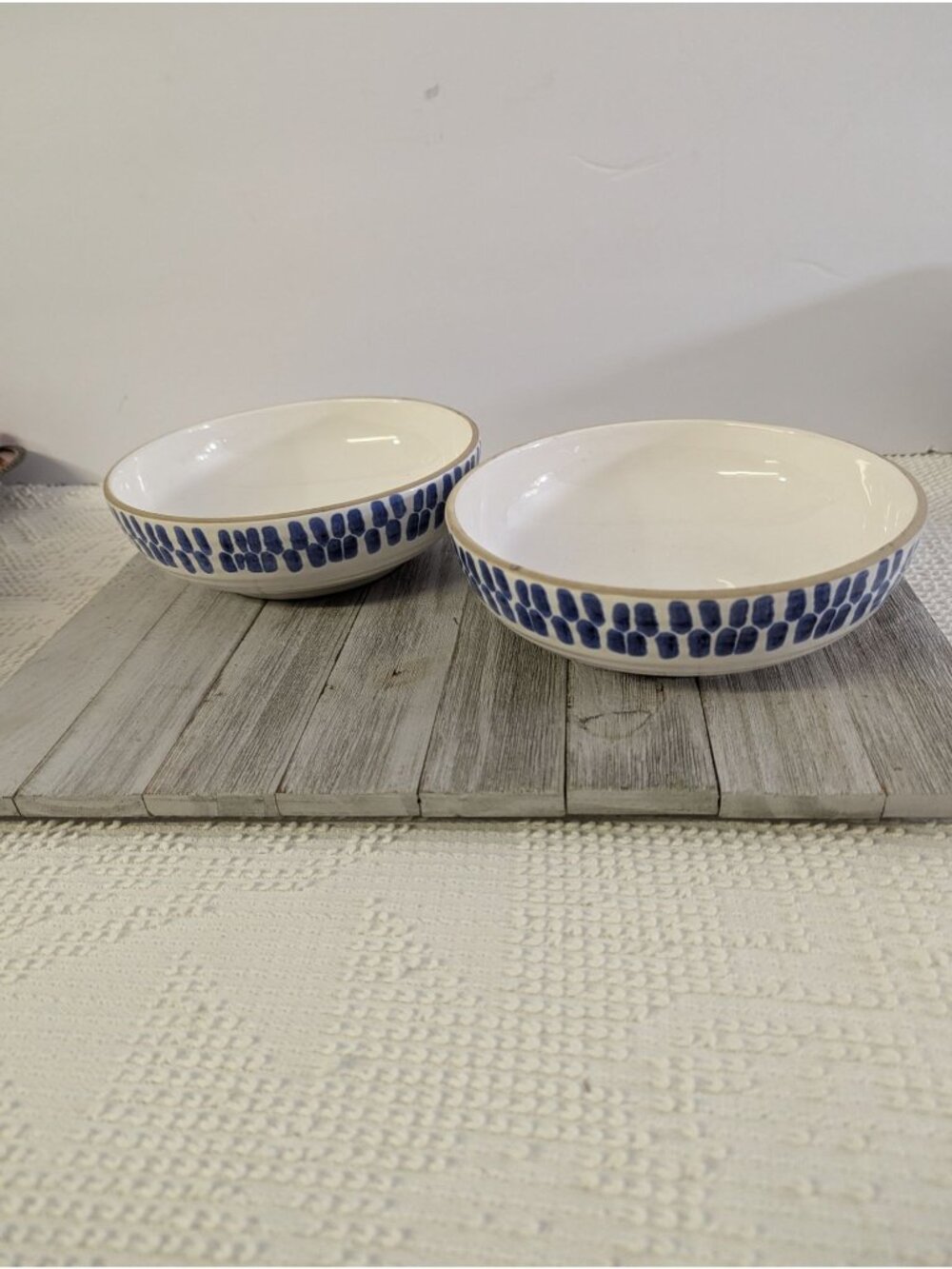 CMG Set of 2 Cobalt Blue White Thin Striped Pasta Cereal Bowl 7 3/4" Portugal